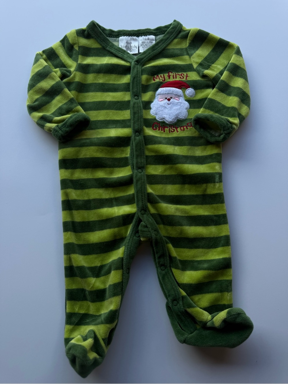 My First Christmas Green Striped Baby One-Piece